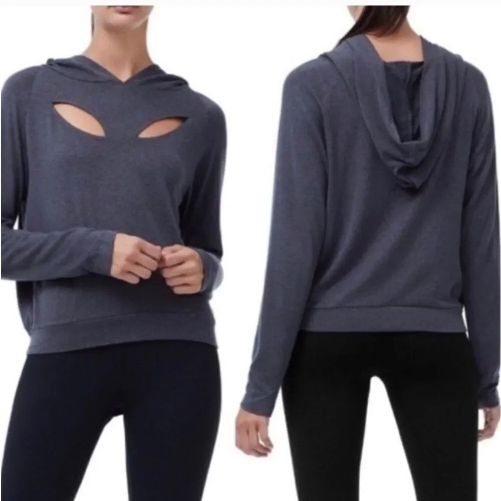 NWT Good American Petal Cutout Hoodie Pullover Top Grey Size 1 / Small